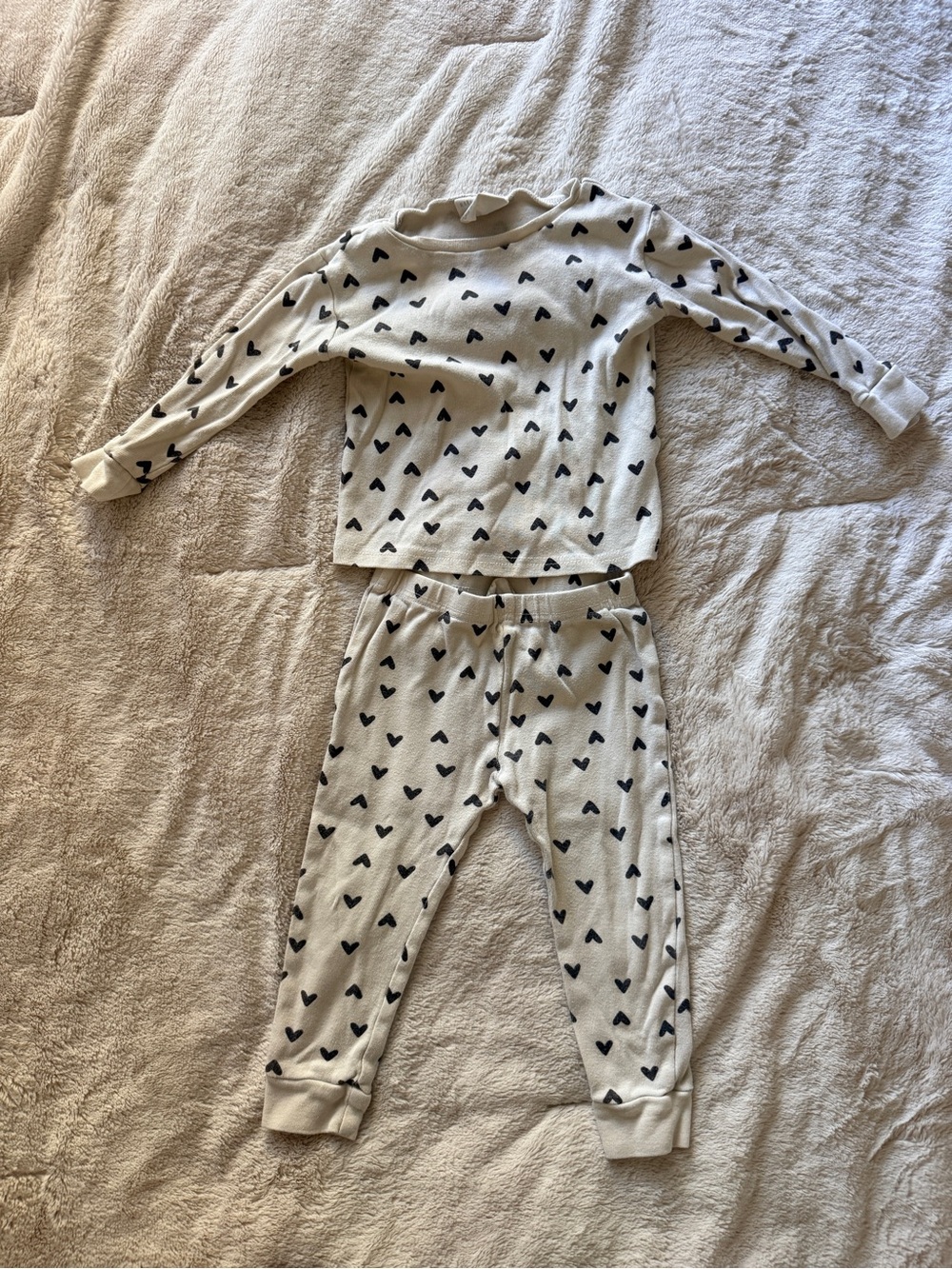 Rabbit + Bear Cream Black Heart Pajama Set 3T